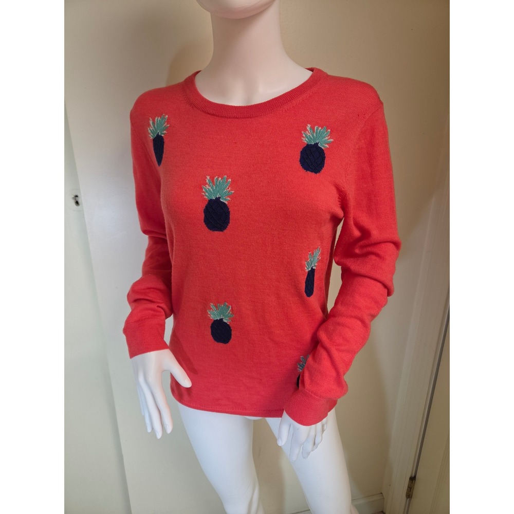Vineyard Vines Womens Merino Wool Pineapple Intarsia Sweater Coral Red Small